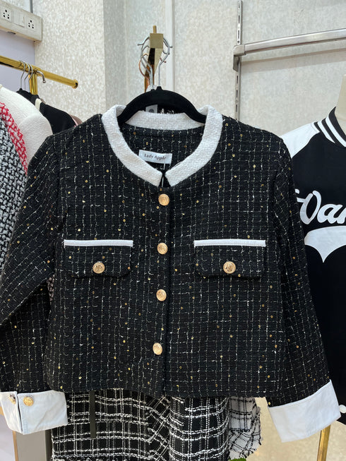 Color Contrast Crop Tweed Jacket